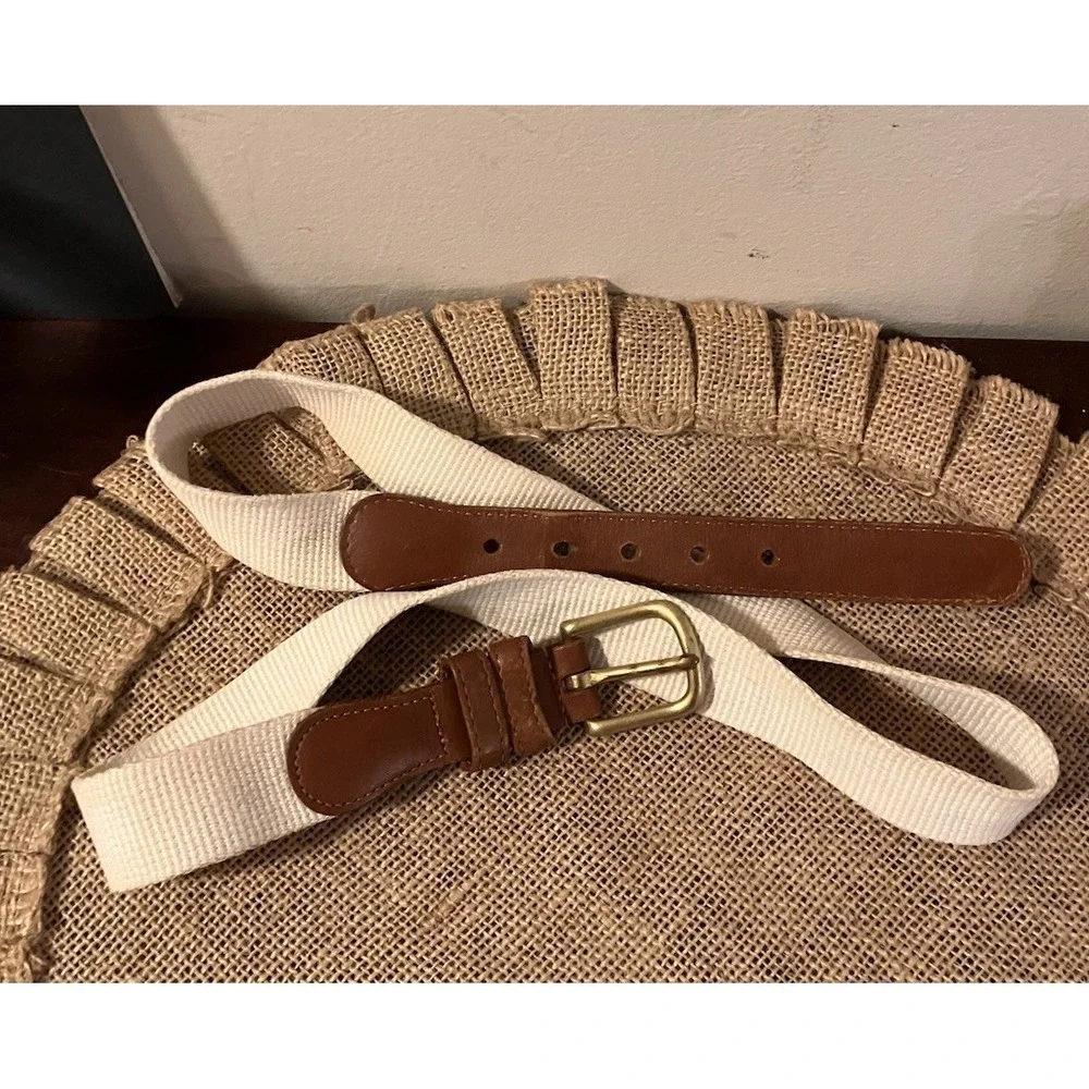 Coach Belt Beige Linen Leather Brass Buckle Sz 36 Surcingle‎ Style 3815